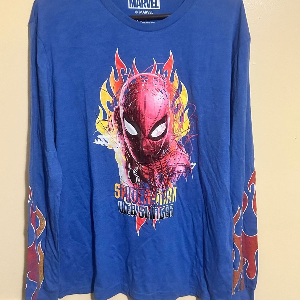 Marvel Men's blue long sleeve spiderman webslinger shirt size large